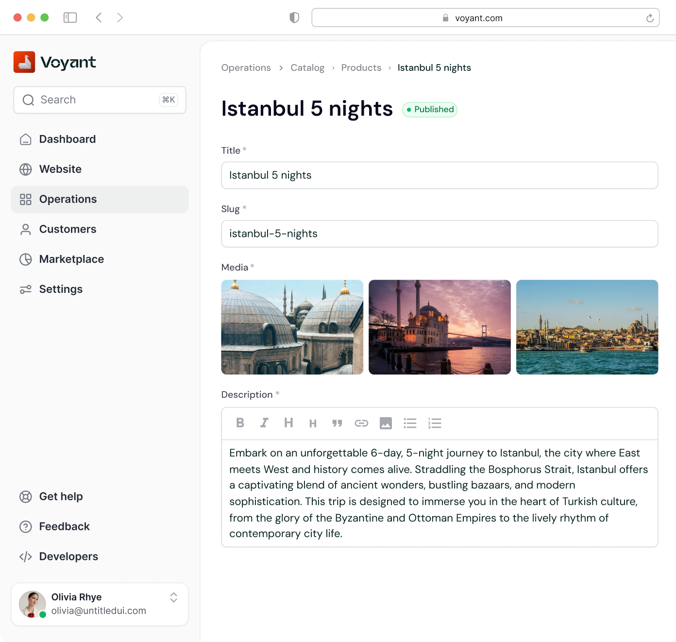 Voyant bookings management dashboard