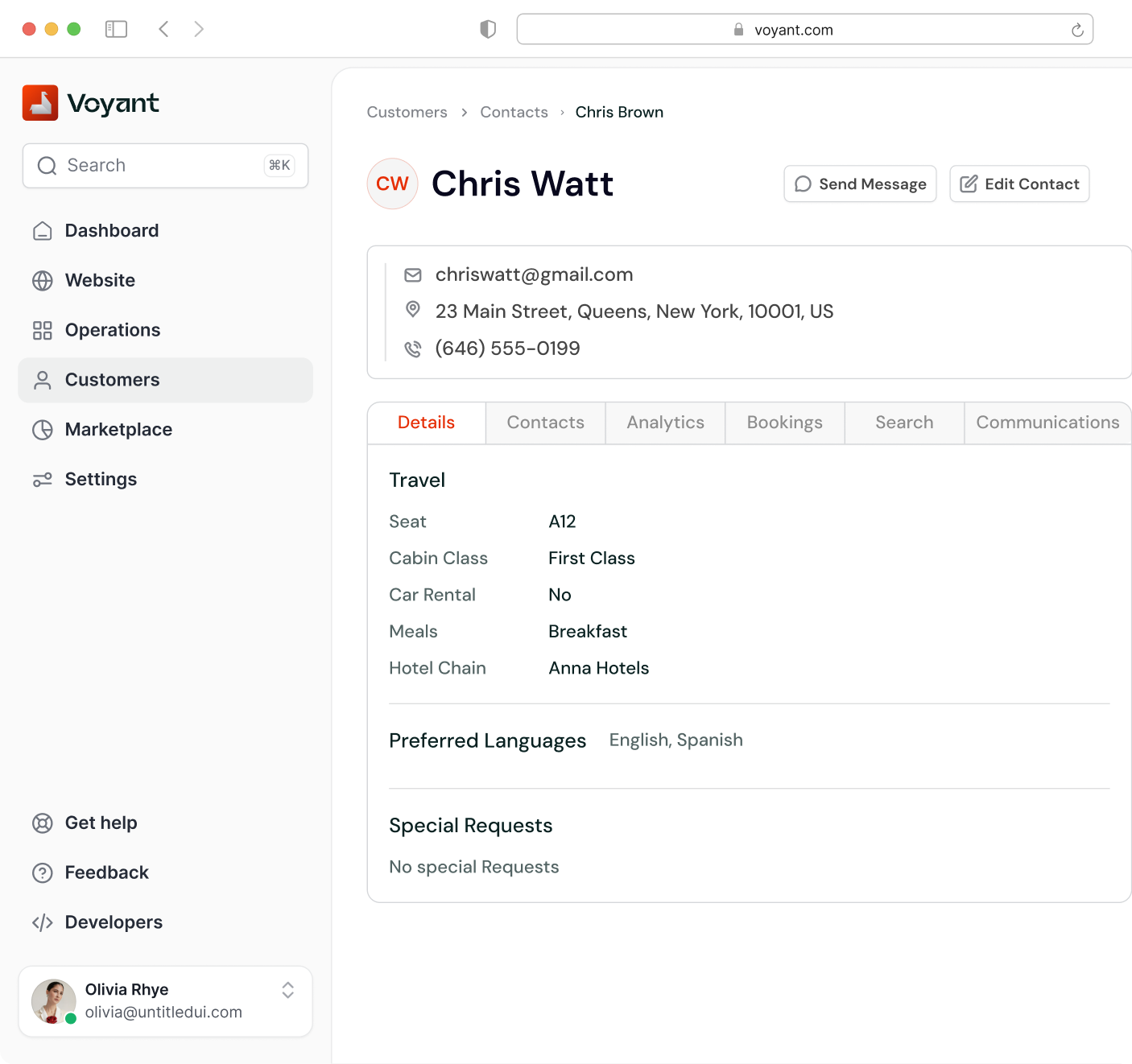 Voyant customer management dashboard