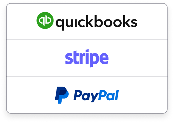 QuickBooks, Stripe, and PayPal integrations